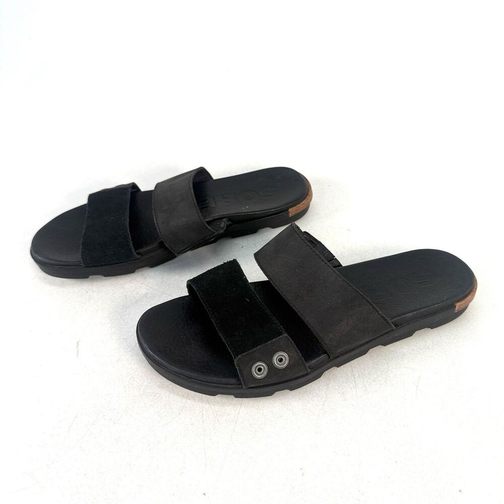 Sorel Sandals Womens 9 Torpeda Slide II Two Strap Slip On Black Leather Casual